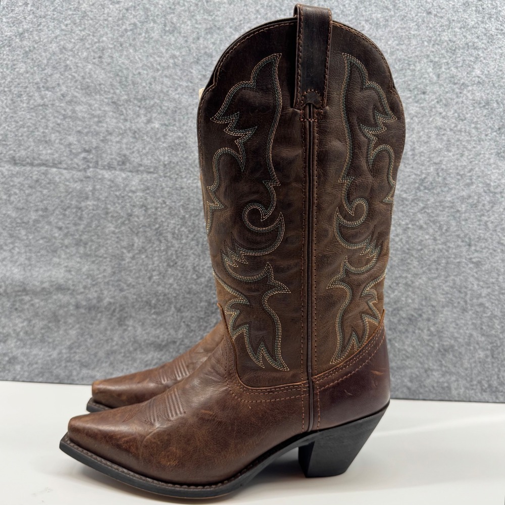 Laredo Cowboy Boots Women 8 M Brown Leather Western Snip Toe 51078 Distressed